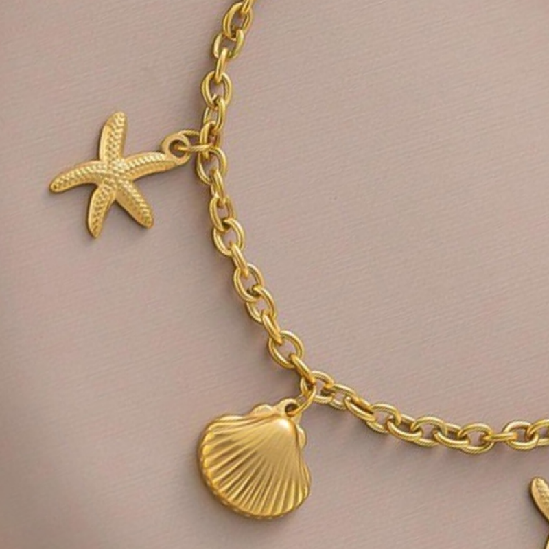 Stainless Steel Gold-Plated Charm Bracelet